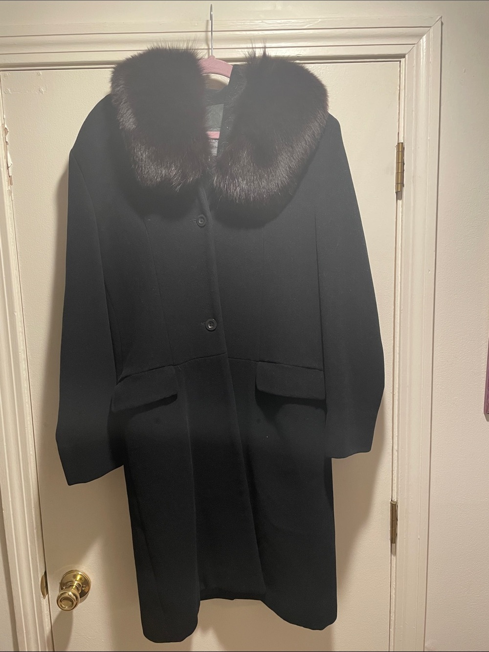 Versus Gianni Versace Vintage Dark Brown Plush Fur Collar Pure Laine Wool Coat